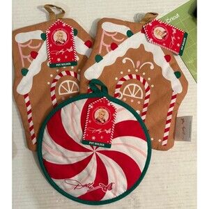 Dolly Parton 2 Gingerbread House & 1 Peppermint Pot Holder Christmas Set of 3